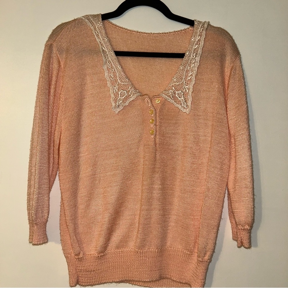 Vintage Lace Collar Peach Sweater